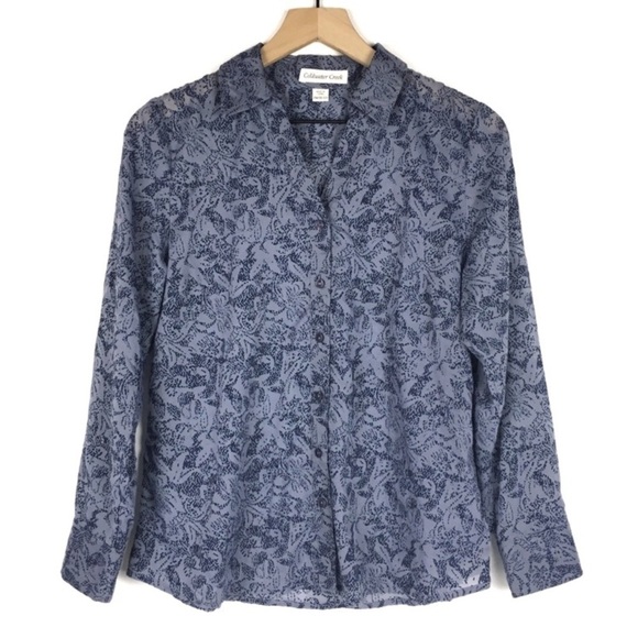 COLDWATER CREEK Button Up Shirt Long Sleeve Floral Dot Lightweight Petite Medium - Picture 1 of 10